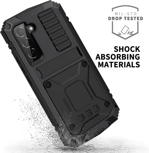 Samsung Galaxy S22 Plus Aluminum Metal Bumper Silicone Case with Stand, Water Resistant, Heavy Duty Rugged, Built-in Screen Protector, Black...
