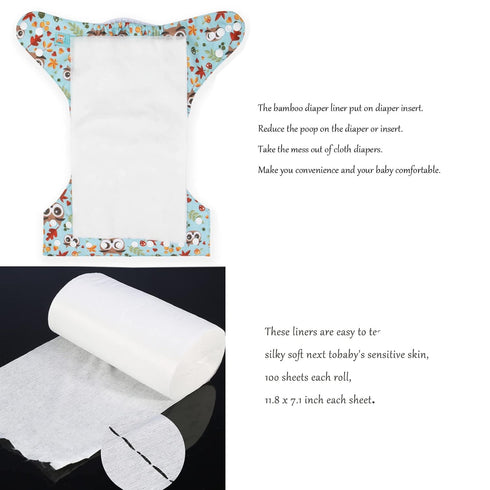 ALVABABY Diaper Liner for Baby Cloth Diapers 11.8x7.1 Inch Natural Soft Disposable Diaper Liners Fragrance Free Chlorine Free 100 Sheets...