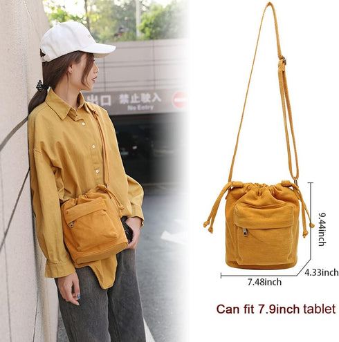 Crossbody Bags for Women Small Canvas Drawstring Bucket Purse Cute Little Boho Bag...