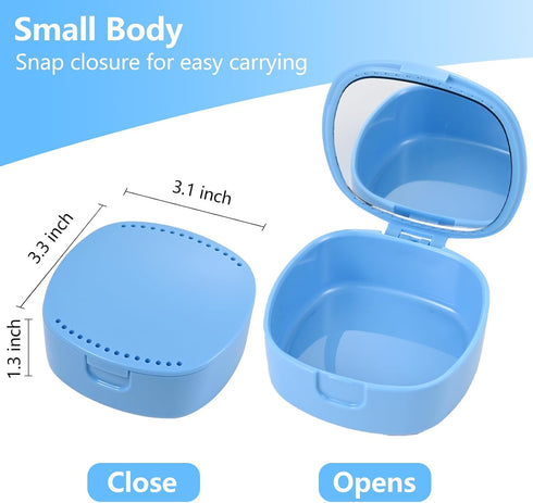 Retainer Case,Mouth Guard Case,Denture Case,Orthodontic Aligner Case With Mirror and Ventilation Holes Night Guard Case,Sky Blue...