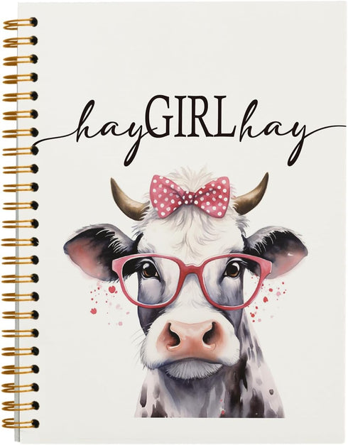 Preppy Cow Notebook Journal - Cow Gifts for Cow Lovers, Western Cow Office Supplies, Hay Girl Hay, College Ruled Hardcover Spiral Notebook 5.5 x 8...