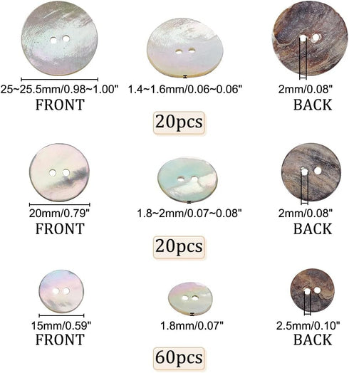 PH PandaHall 100pcs Natural Shell Buttons 3 Sizes Shell Round Buttons 2-Hole Sewing Buttons Craft Seashell Buttons for DIY Sewing Crafts Clothes C...