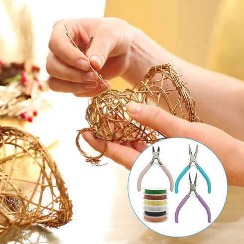 Set of 9 Jewelry Making Tools Kit, lyfLux Jewelry Pliers with Jewelry Beading Wire, Includes Chain Nose Pliers, Round Nose Pliers, Wire Cutters an...
