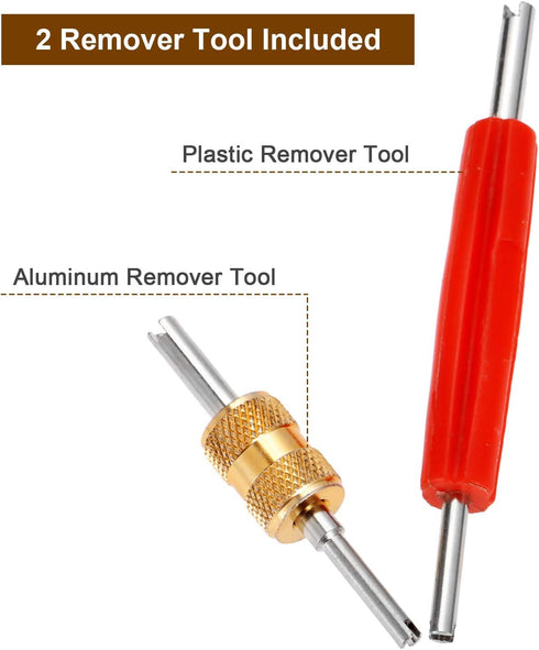 Mtsooning 102PCS Air Conditioning Valve Core Accessories Kit, AC R12 R134A Refrigeration Tire Valve Stem Cores & Removal Installer Tool, R134A Val...
