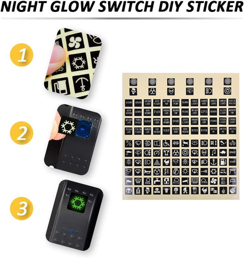 6PCS Rocker Switches 12 volt 4Pin SPST 20A/12V 10A/24V ON/Off Set with Night Glow Sticker Blue LED Light Waterproof Boat Marine Toggle Switch 2 Po...