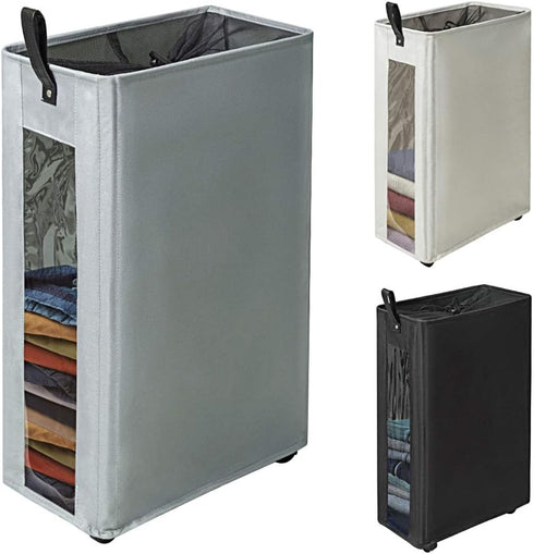 ZERO JET LAG Slim Laundry Storage Hamper with Wheels - Large Clothes Hamper - Basket With Wheels - Rolling Storage - Rolling Dirty Laundry Bin (25...