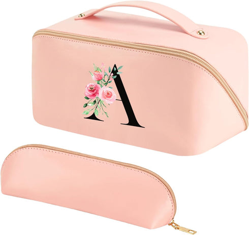 Personalized Initial Makeup Bag, Travel Cosmetic Bag with Brush Bag for Women, Large Capacity Portable Toiletry Bag Make Up Organizer...