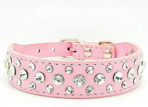 Bling Rhinestone PU Leather Crystal Diamond Pet Dog Cat Puppy Collar Black S M L XL(Pink,M)...