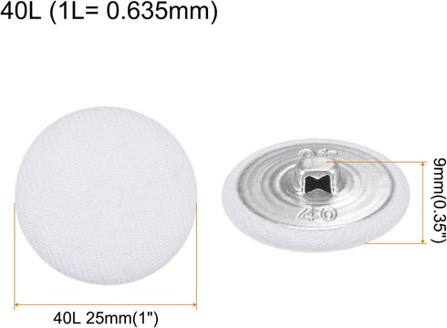 30pcs 40L Fabric Cloth Covered Button 25mm Round Metal Shank Sewing Buttons for Suits Dress Blouses, White...