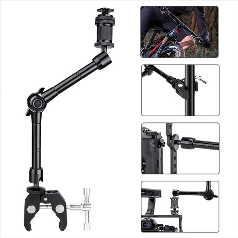 FOMITO 11 inch Magic Arm with Super Clamp - Adjustable Articulating Arm Magic Arm Camera Arm Superclamp w/Hot Shoe Mount 1/4 inch Tripod Screw Com...