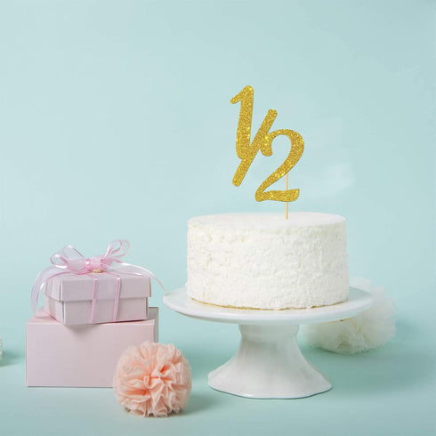 Gold Glitter Half Year Old Cake Topper - Half Year 1/2 Cake Topper - for Half Year Anniversary/Baby Shower/Baby's Half Year Old Birthday Party Dec...