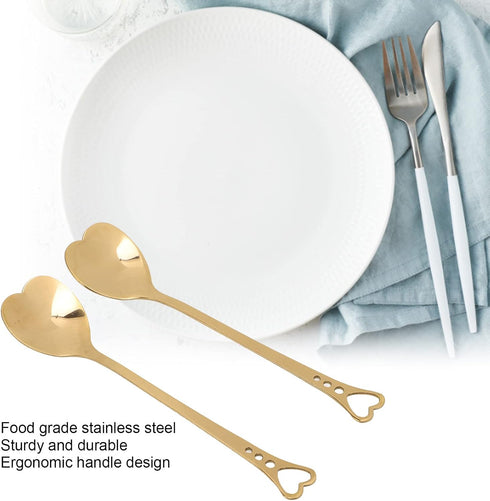 2Pcs Coffee Dessert Spoon, Heart Shaped Design Metal Stirring Spoon for Tea Dessert Drinks Ice Cream (Gold)...