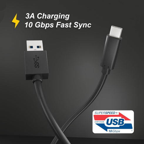 USB3.2 Gen2x1 A to C Cable, USB C Cable, USB-A to USB-C, 10Gbps High Speed Data Transfer, USB Charging Cable. Black, 2 meters...