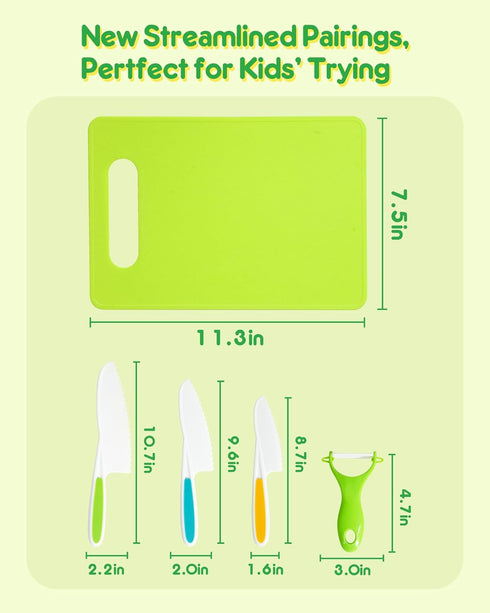 Kids Knife Set, 5 Pieces Montessori Kitchen Tools for Toddlers' Real Cooking, Kids Safe Kitchen Cooking and Baking Knife Set with Peeler, Cutting ...