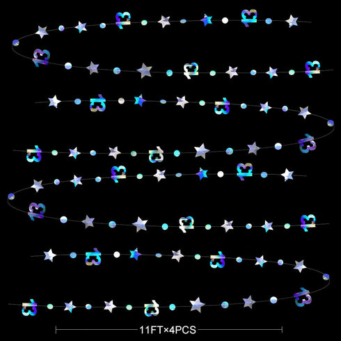 Iridescent 13th Birthday Decorations Number 13 Circle Dot Twinkle Star Garland Metallic Hanging Streamer Bunting Banner Backdrop Girls 13 Year Old...