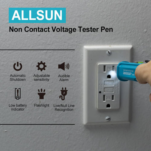 ALLOSUN Non-Contact Voltage Detector,Dual Range AC 12V/48V-1000V,High/Low Sensitivity,Live/Null Wire Finder,Buzzer Alarm,Electrical Tools with LED...