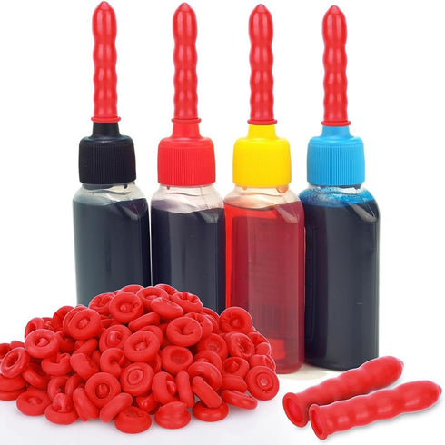 Red Caulking Cap 46 Piece Caulk Caps Tube Anew Saver Airtite Adhesive Saving Nozzle Tips Covers...