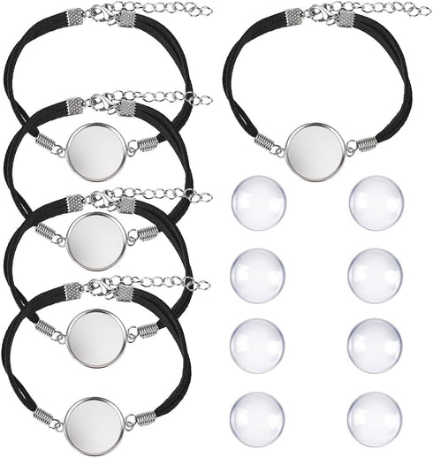 DROLE 40Pcs 25mm Adjustable Bracelet Blanks Kit-20Pcs Leather Bracelet Chain Blanks and 20Pcs 25mm Clear Glass Cabochons for Jewelry Making Black ...