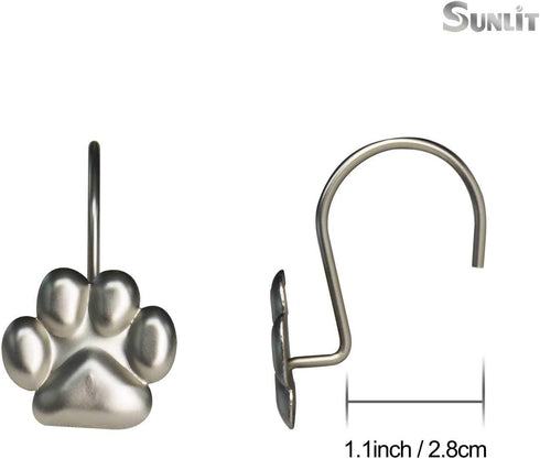 Sunlit Fashion Design Cute Paw Print Polished Shower Curtain Hooks for Dog Cat and Bear, Rust Proof Oil Rubbed Metal Shower Curtain Rings-12 Pack...