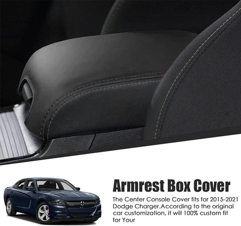 sportuli Center Console Cover Anti-Scratch Leather Armrest Cover Replace for 2011-2023 2024 Dodge Charger Chrysler 300 300C (Black Stitches)...