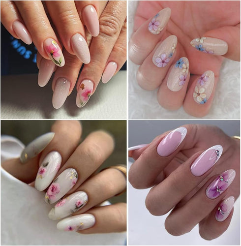 8 Sheets Flower Nail Art Stickers 3D Nail Stickers Acrylic Spring Nail Decals Nail Art Supplies Pink Floral Leaf Cherry Blossom Adhesive Transfer ...