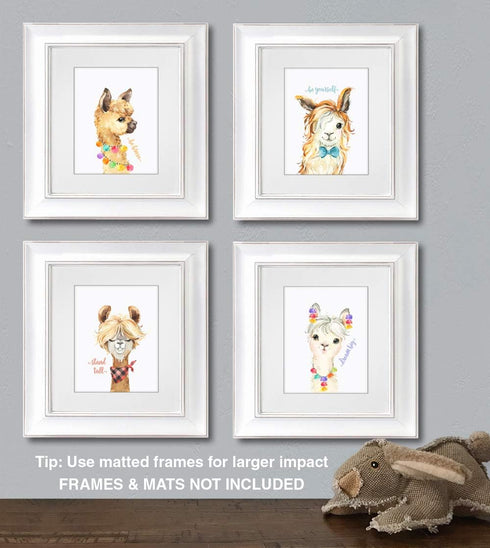 Confetti Fox Llama Nursery Wall Art Decor - 8x10 Unframed Set of 4 Prints - Kids Cute Alpaca Baby Animal Pictures Quotes - Dream Big Stand Tall Be...