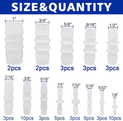 55Pcs 13 Sizes Hose Barb Fittings Kit, Pipe Connector Joint Splicer Mender Adapter Union for Aquarium Adapter Gas Liquid Air...