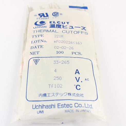 5pcs. of ELCUT Microtemp Thermal Fuse 102C TF Cutoff 4A 250V 221R......