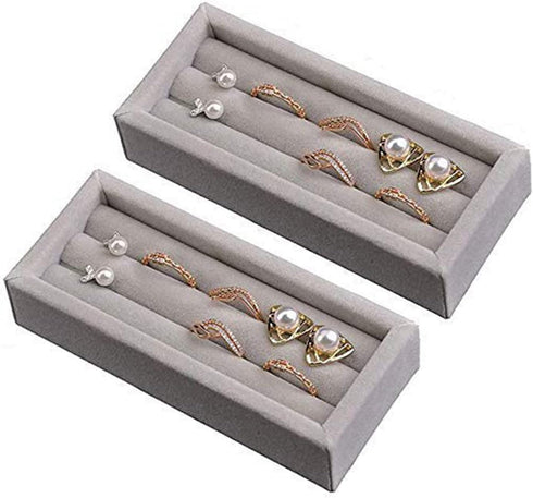 Valyria 2 Slots Velvet Small Ring Organizer Set of 2 Earrings Trays Showcase Display Storage Insert Holder for Jewelry Box, Drawer, Dresser...