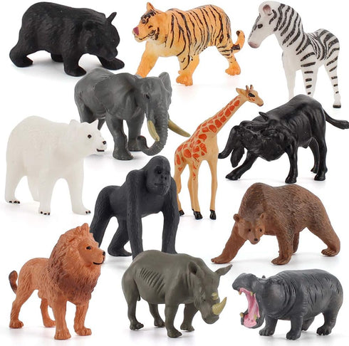 Fantarea 12 PCS Realistic Wild Life Jungle Animal Figures Model Lion Tiger Bear Elephant Desktop Ornament Collection Party Playset Favors Supplies...