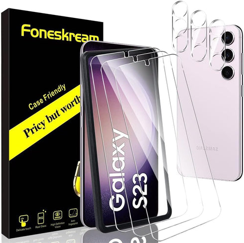 [3+3 Pack Compatible for Samsung Galaxy S23 Screen Protector 6.1 inch + Samsung S23 Camera Lens Protector Tempered Glass Case Friendly...