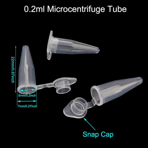 0.2ml Microcentrifuge Tubes with Snap Cap, Polypropylene Graduated, 1000 Pcs Sterilized Clear Plastic Small Vials with Caps for Sample Storage wit...