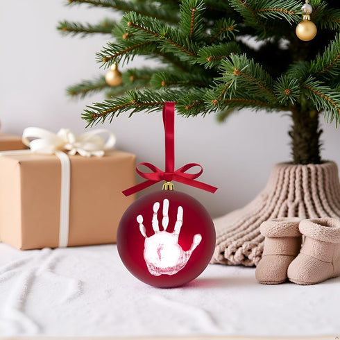 Tiny Ideas Christmas Baby's Handprint Ball Ornament, Included Paint for Baby's Print, Newborrn Holiday Keepsake Gift, DIY Classic Christmas Tree O...