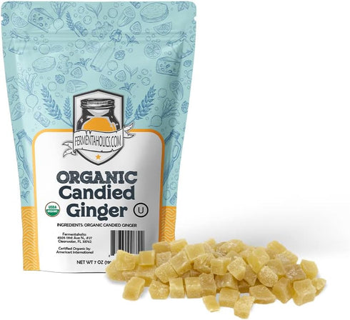 Fermentaholics USDA Certified Organic Dried Candied Ginger 7 oz - Perfect For Secondary Fermentation & Kombucha Flavoring...