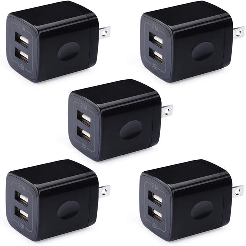 Phone Charger Box, 5Pack 2.1A Dual Port USB Wall Charger Plug Cube Power Adapter for iPhone 15 14 13 12 11 XS XR X,iPad,Samsung Galaxy A54 A14 S24...