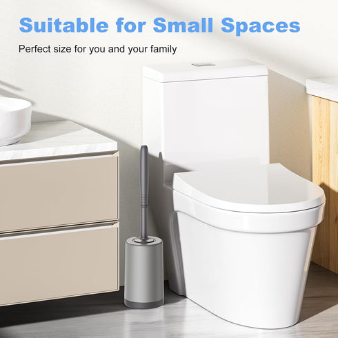 HAMITOR Toilet Bowl Brush Holder Set: Curved Design with Holder for Deep Cleaning Under Rim - Compact Hidden Scrubber for Small Space - Modern RV ...