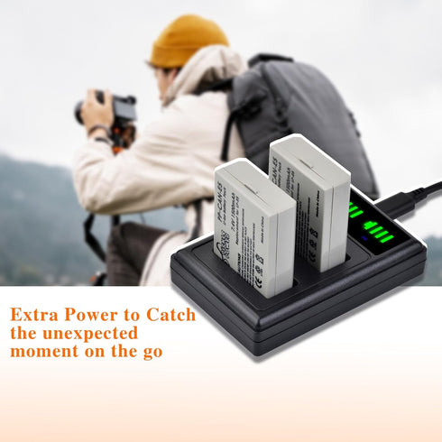 LP-E5 LPE5 LP E5 Battery and Smart LED Display Dual Channel Charger Compatible with Canon EOS Rebel XSi, Rebel T1i, Rebel XS, 1000D, 500D, 450D, K...