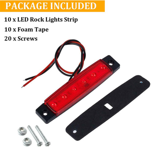PSEQT 10 Pcs LED Rock Strip Lights Car Underglow Wheel Fender Well Lighting Kits Waterproof for Golf Cart Wrangler Offroad Truck RV UTV ATV Snowmo...