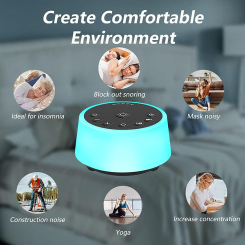 Color Noise Sound Machines with 10 Colors Night Light 25 Soothing Sounds and Sleep White Noise Machine 32 Volume Levels 5 Timers Adjustable Bright...