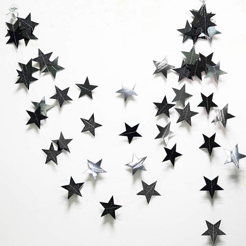 Cheerland Black Silver Moon Decoration Star and Gothic Summerween Decor Garland for Grunge Birthday Halloween New Year Eve Party Twilight Star Ban...