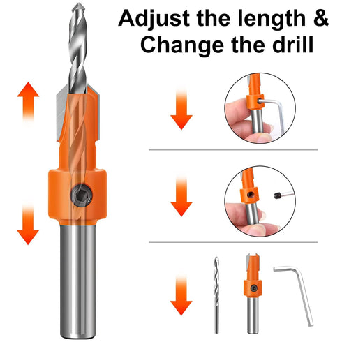 Lytool Countersink Drill Bit Set,5Pcs Counter Sink Bits for Wood,Tapered Drill Bits for Woodworking,Round Shank,Allen Wrench, Wood Screw Counter S...