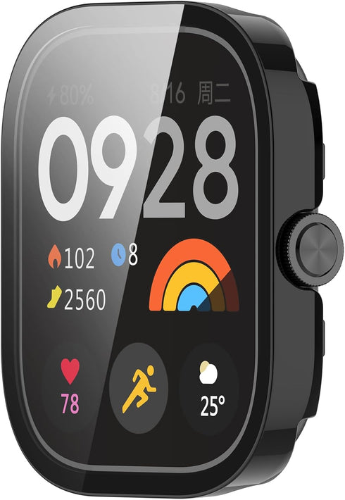 Smartwatch Full Coverage PC Protective Case Cover with Tempered Glass Screen Protector Compatible with Redmi Watch 4, Soft and Durable(Black)...