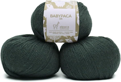 100% Baby Alpaca Yarn Wool Set of 3 Skeins DK Weight - Made in Peru - Heavenly Soft and Perfect for Knitting and Crocheting (Forest Green, DK)...