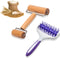 2 Pieces Pizza Pie Dough Roller Docker Set, Aulufft Plastic Dough Docker Pastry Roller with Spikes Wooden Rolling Pin for Pizza, Cookie, Pie, Past...