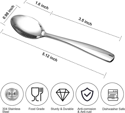 Teaspoons Set of 12,Espresso Spoons Coffee Spoons 5.1 Inch,Food Grade 18/8 Stainless Steel Tea Spoons Silverware,Small Spoons,Home Kitchen Restaur...