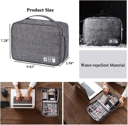 Cable Organizer, Water-repellent Charger Organizer Travel Case, Electronic Accessory Bag with Removable Dividers (Grey)...