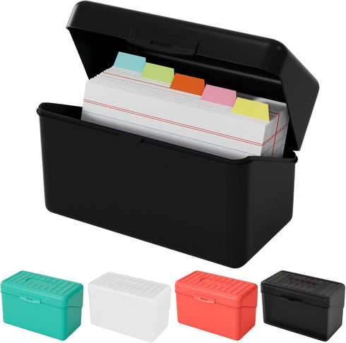 MaxGear Index Card Holder Set, 3x5 Index Card Organizer with Dividers, Plastic Index Card Box for Flash Cards, Note Cards, Recipe Cards, 5 Color I...