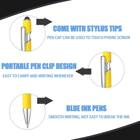 6 Pcs Blue Ink Ballpoint Pen with Stylus Tip 2 in 1 Ballpoint Pen Metal Pens Stylus Pen for Touch Screens School Office Coworkers (Yellow)...