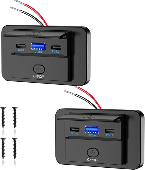 12V RV Type C USB Outlet with Power Switch 78W Dual PD3.0 USB & QC3.0 Quick Charge Socket 12V 24V Car Charger RV Switch Panel Car Charger with Wat...