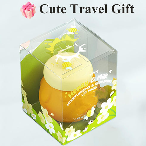 Honey Lip Mask, 3 In 1 Cute Hydrating Lip Mask for Women Girls, Honey Lip Balm with Wand, Milk Lip Masks for Dry Lips, Day and Night Night Lip Mas...